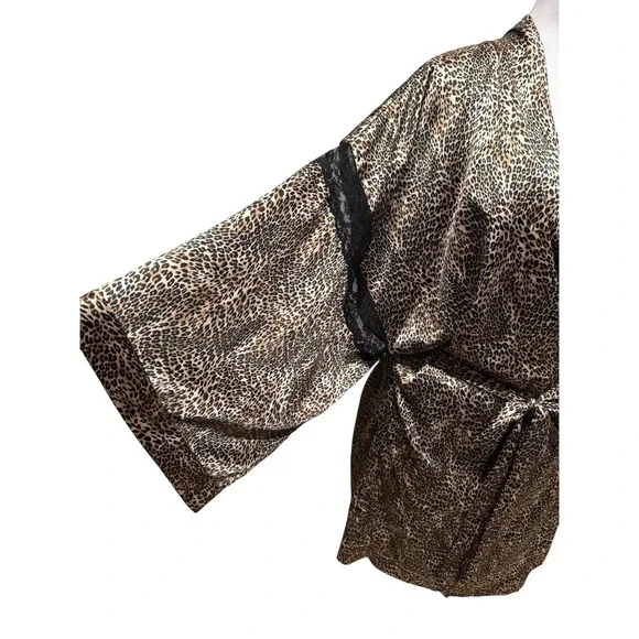 Victoria Secret Leopard Print Set Slip Dress & Wrap Around Lace Satin Robe M/L - Picture 6 of 8